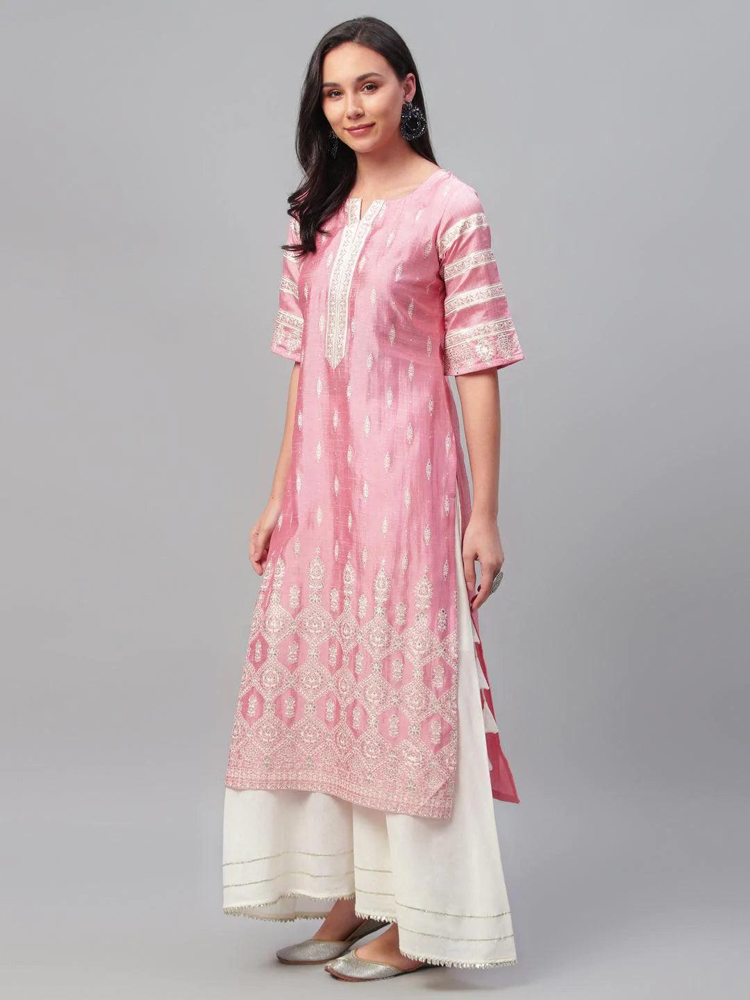 Pink Printed Shantoon Kurta - ShopLibas