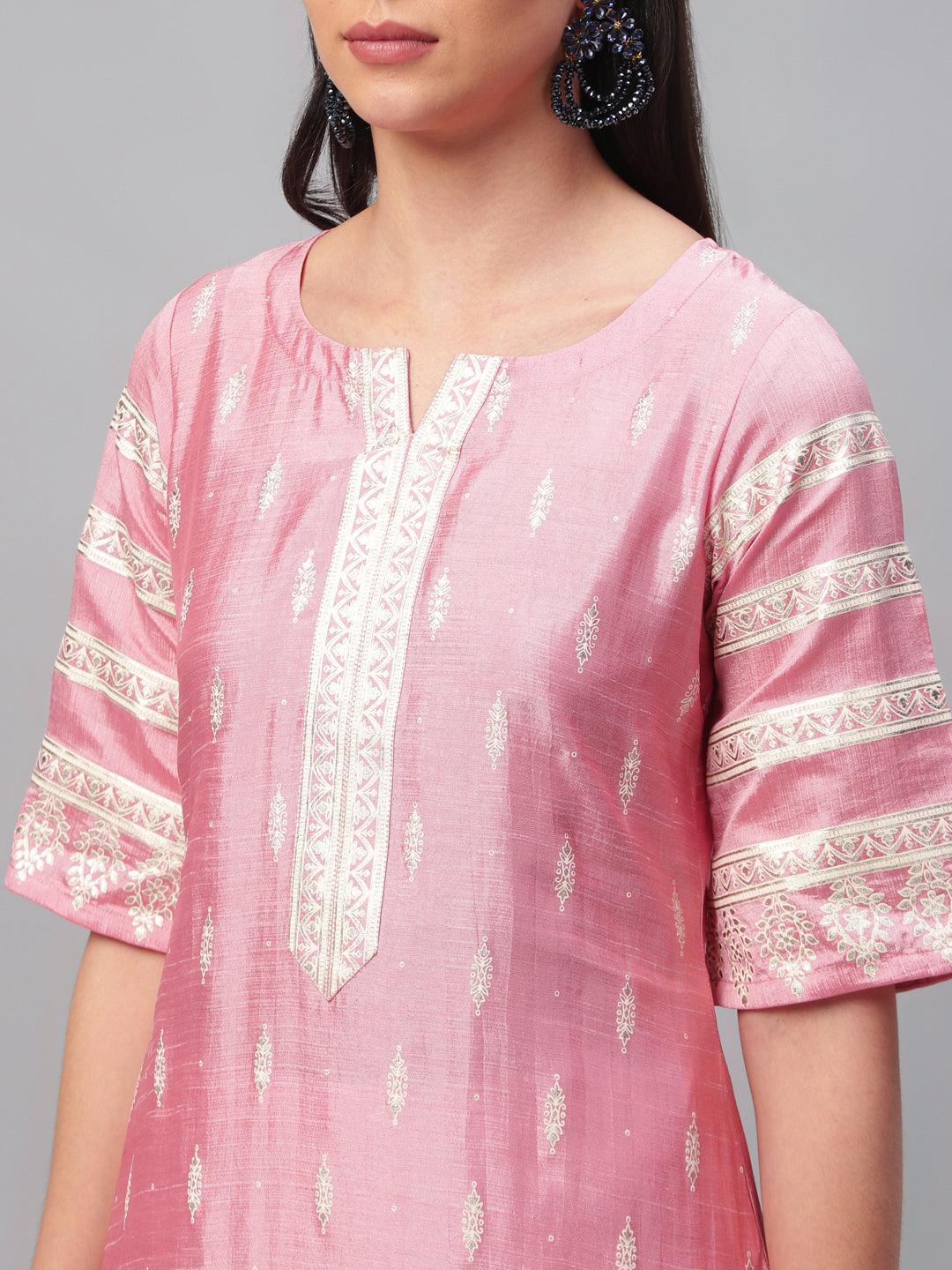 Pink Printed Shantoon Kurta - ShopLibas