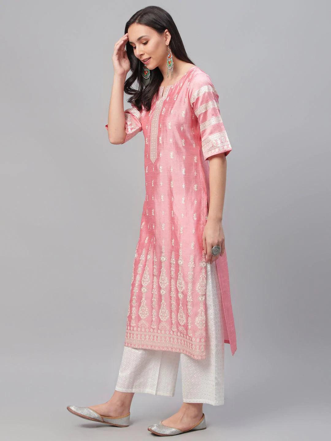 Pink Printed Shantoon Kurta - ShopLibas