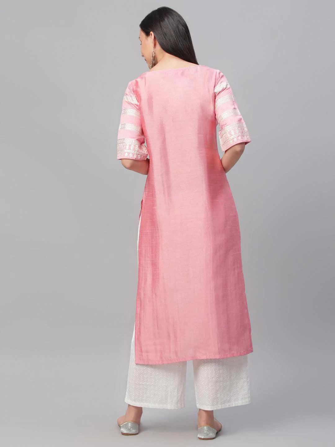Pink Printed Shantoon Kurta - ShopLibas