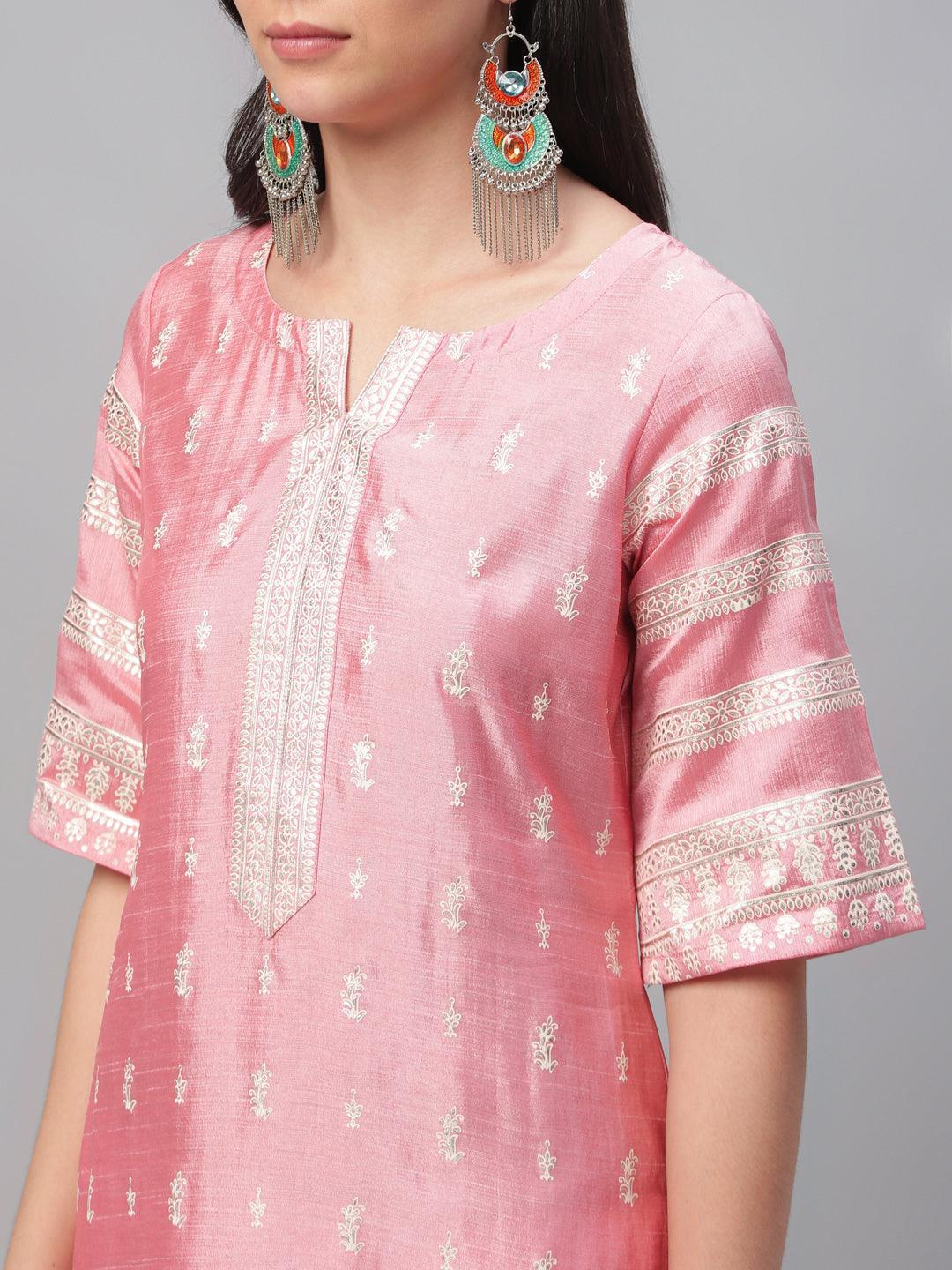 Pink Printed Shantoon Kurta - ShopLibas