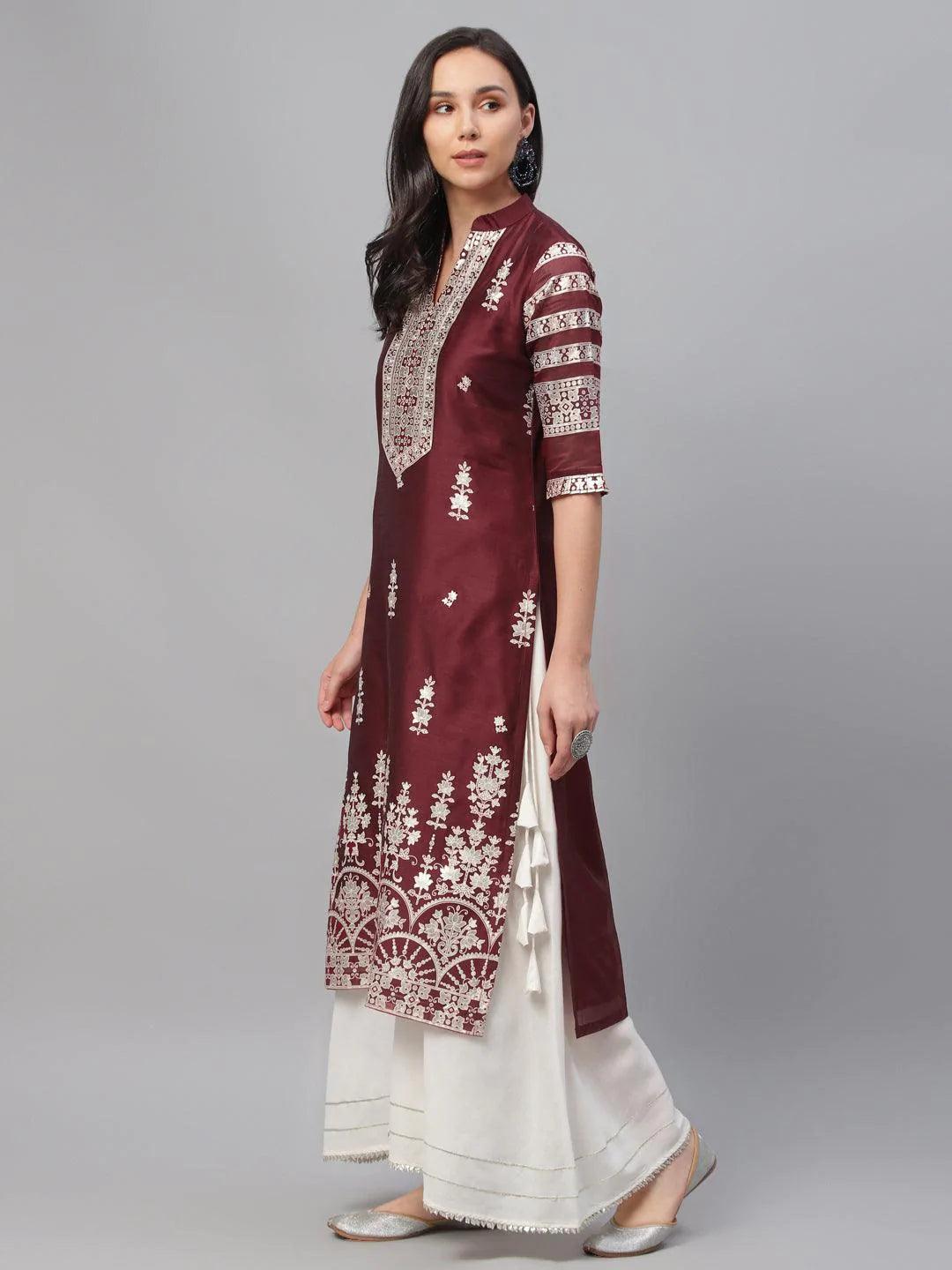 Maroon Printed Shantoon Kurta - ShopLibas
