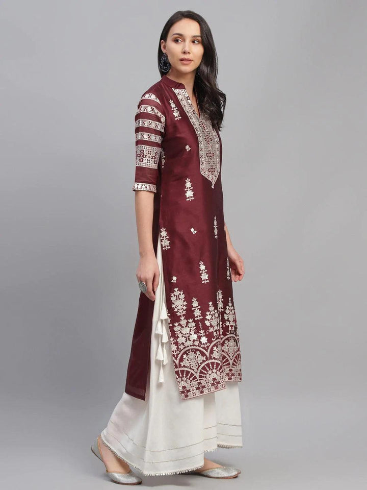 Maroon Printed Shantoon Kurta