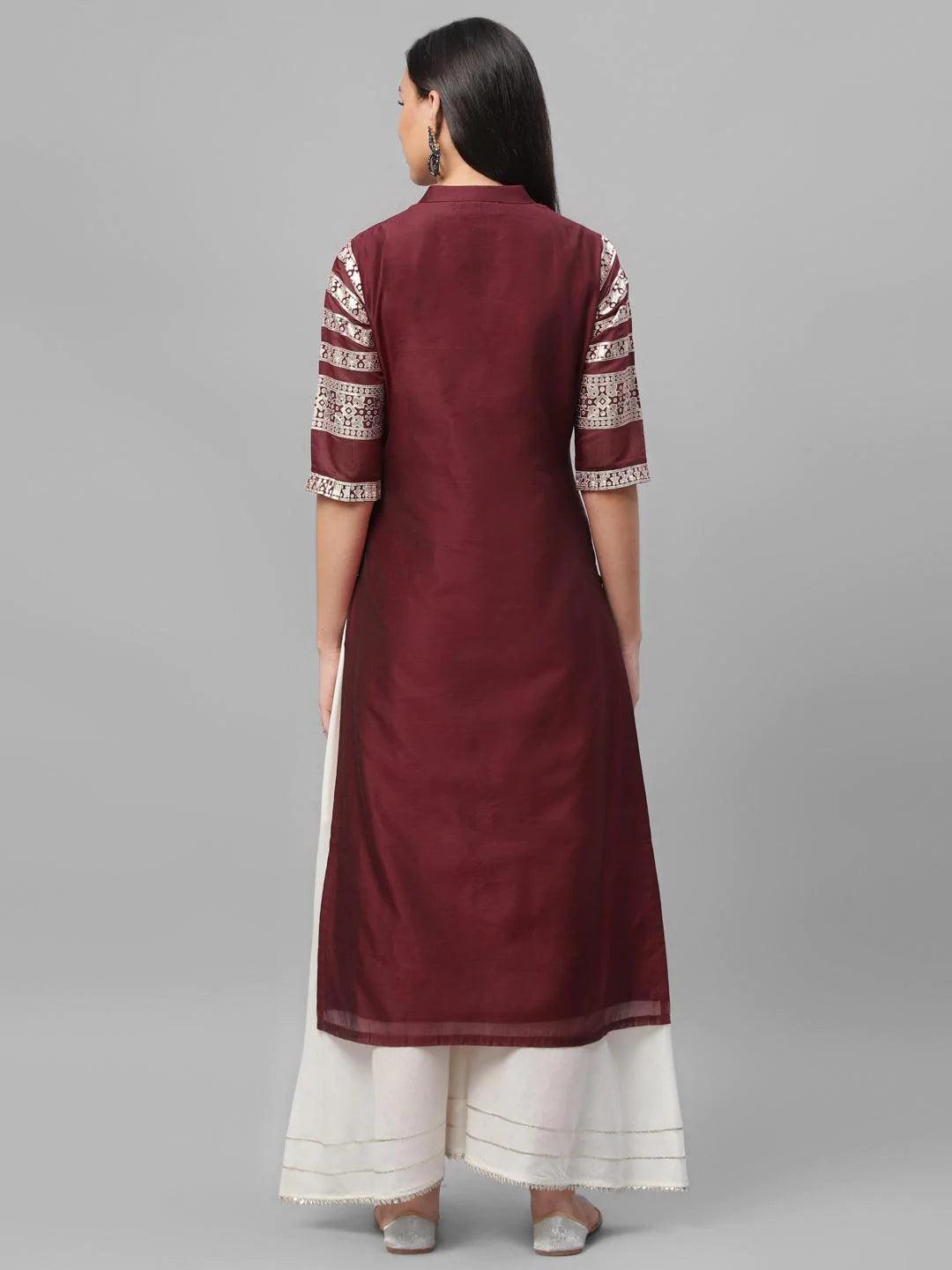 Maroon Printed Shantoon Kurta - ShopLibas