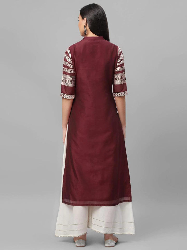 Maroon Printed Shantoon Kurta