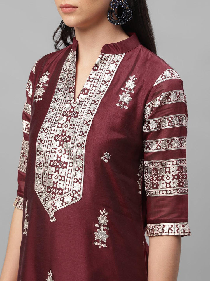 Maroon Printed Shantoon Kurta