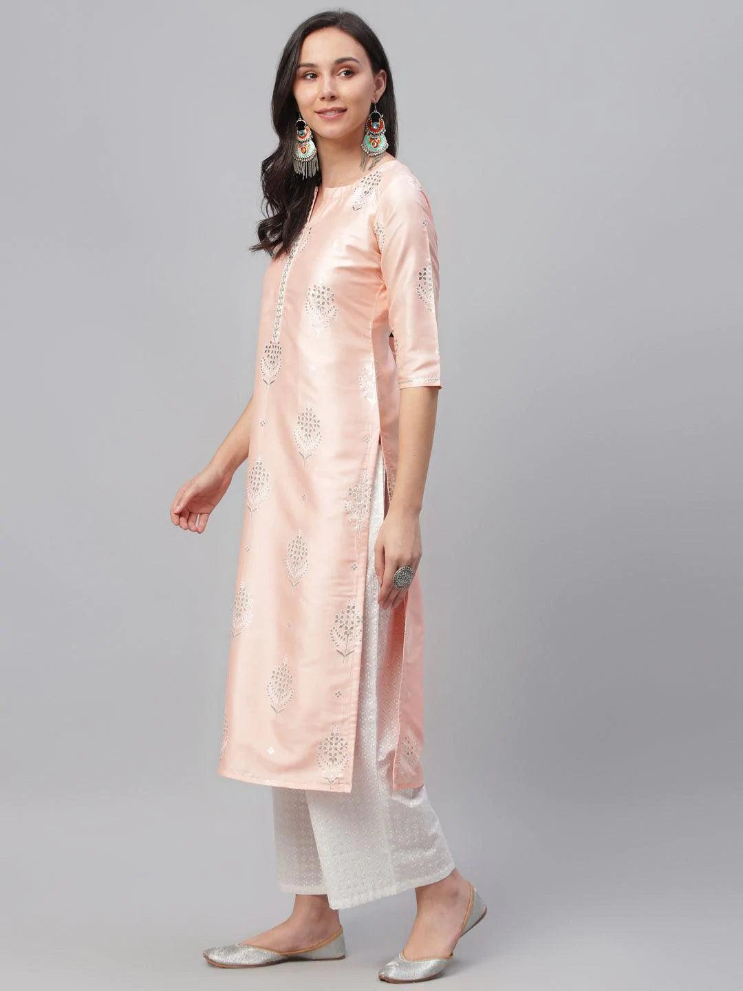 Pink Printed Shantoon Kurta - ShopLibas