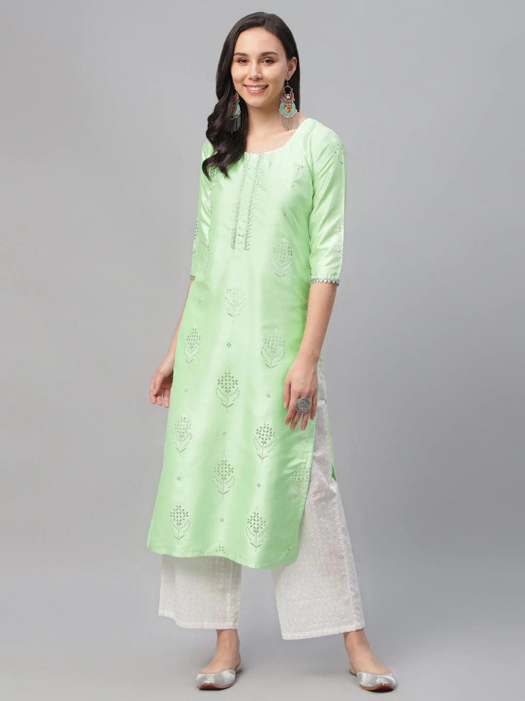 Green Printed Shantoon Kurta - ShopLibas