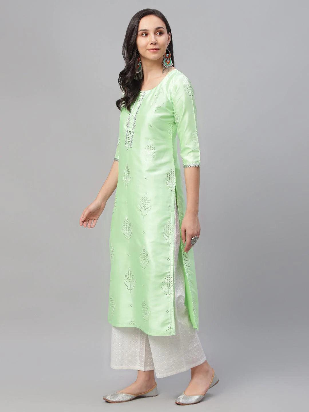 Green Printed Shantoon Kurta - ShopLibas