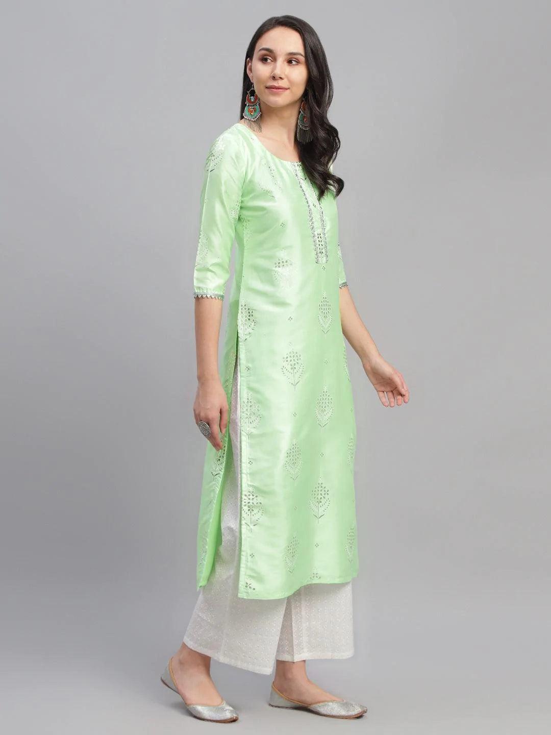 Green Printed Shantoon Kurta - ShopLibas