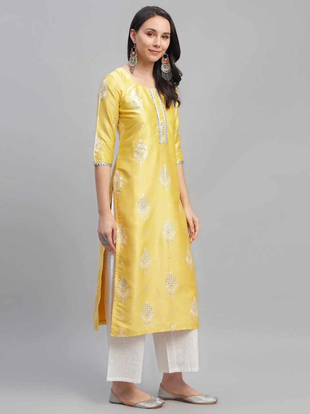 Yellow Printed Shantoon Kurta - ShopLibas