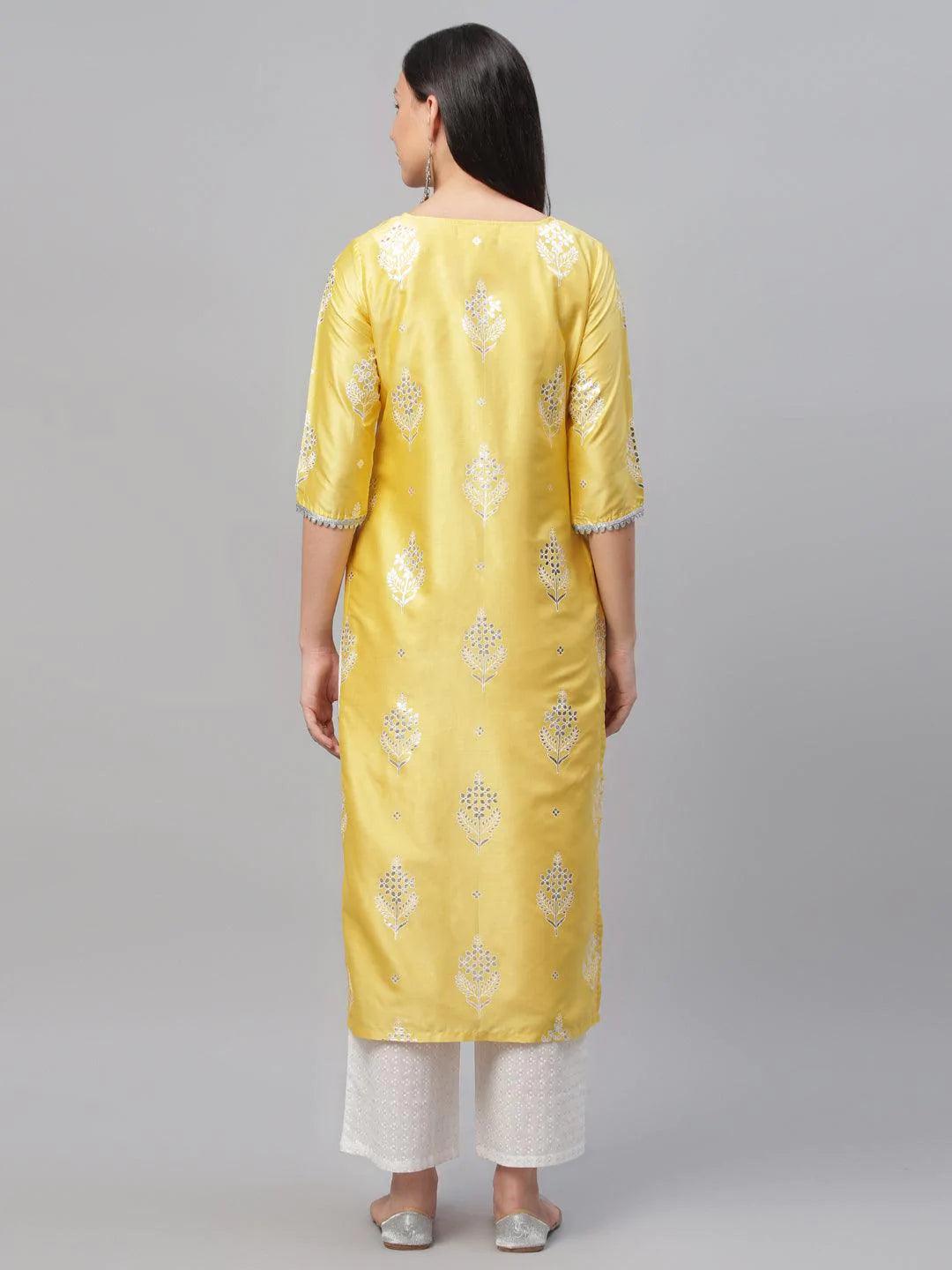Yellow Printed Shantoon Kurta - ShopLibas