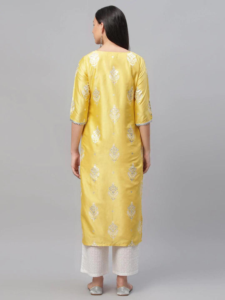 Yellow Printed Shantoon Kurta