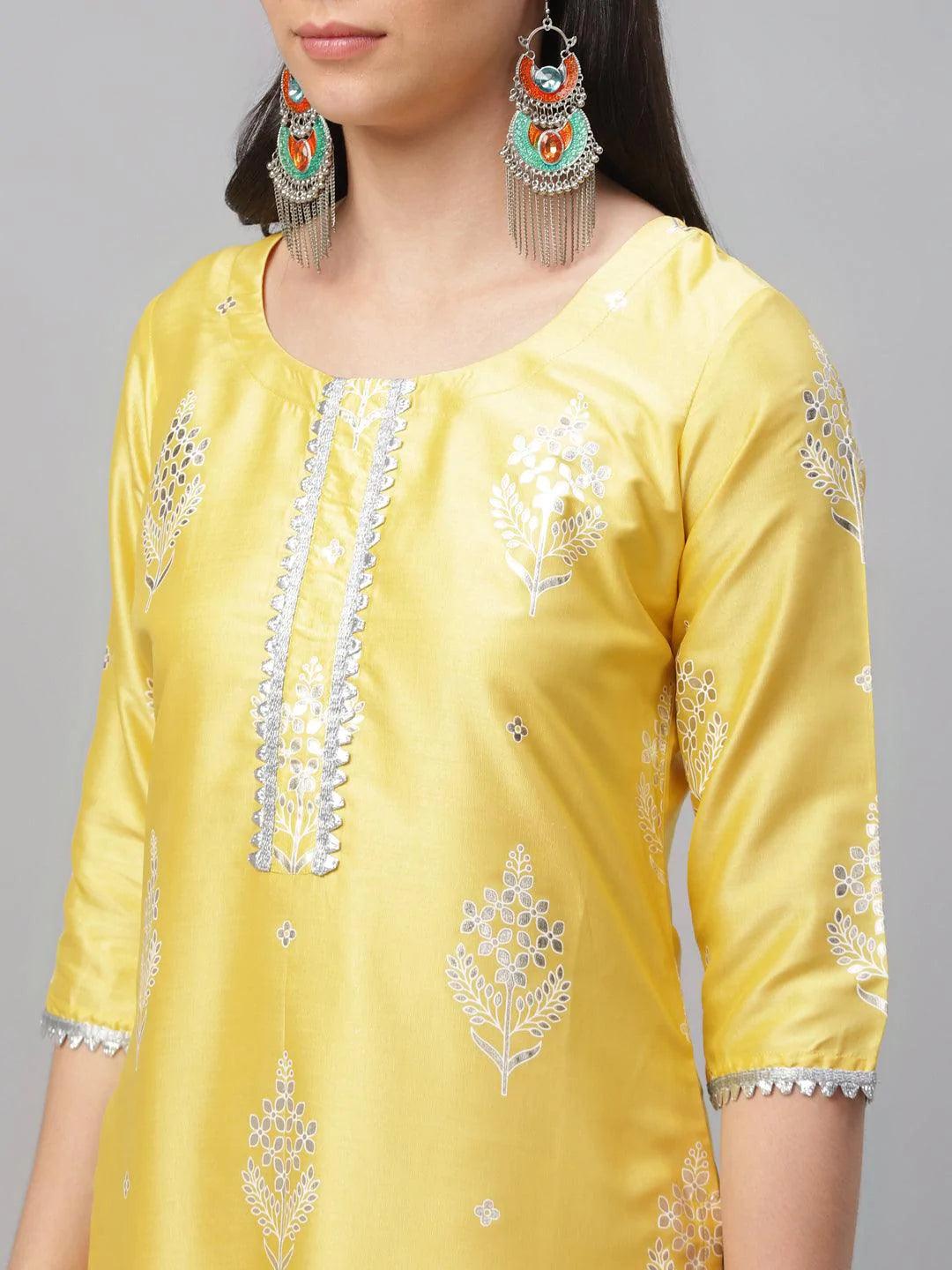 Yellow Printed Shantoon Kurta - ShopLibas