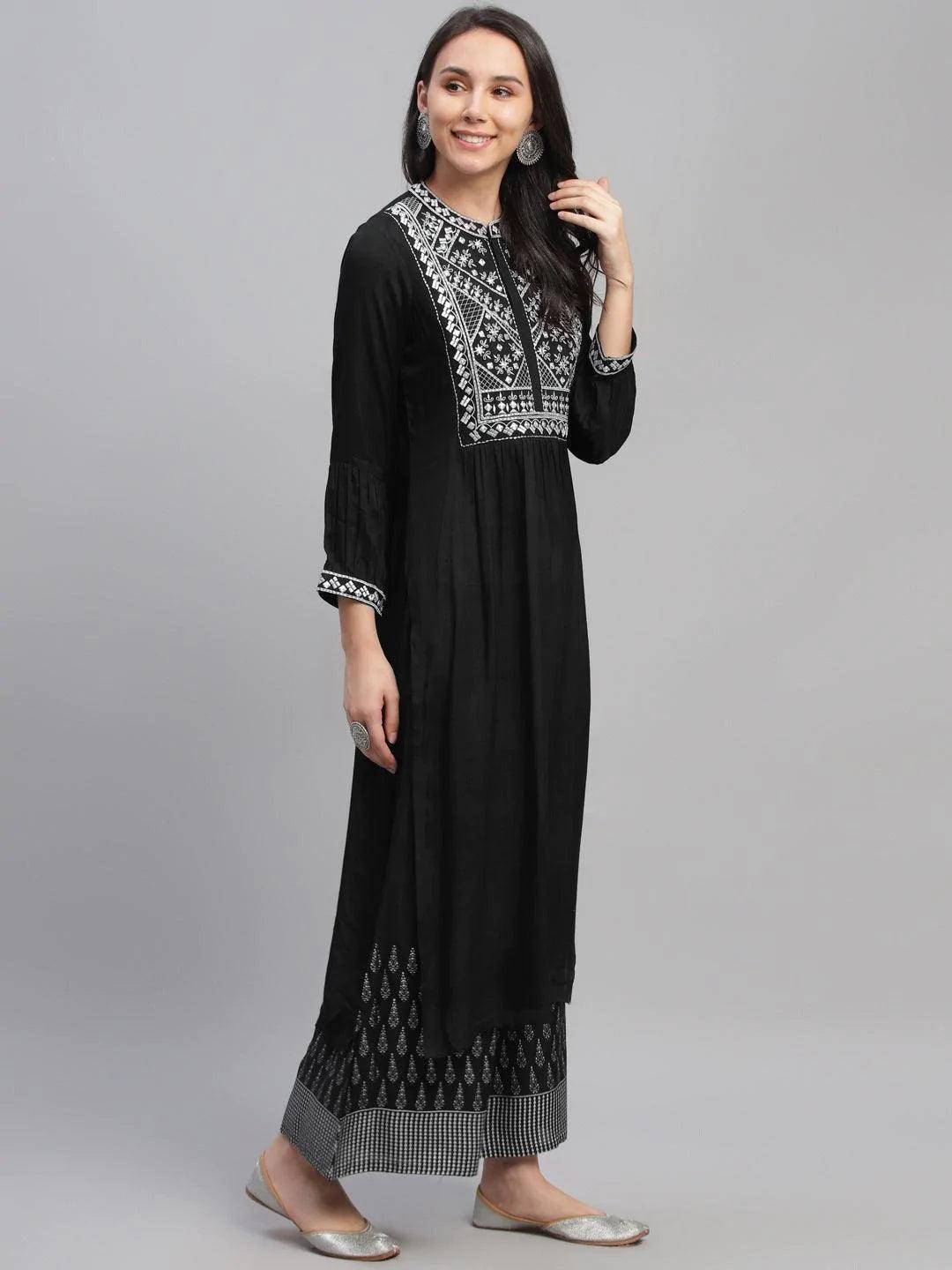 Black Embroidered Shantoon Kurta - ShopLibas