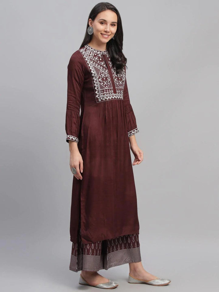 Maroon Embroidered Shantoon Kurta