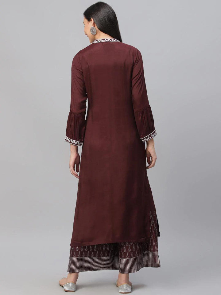 Maroon Embroidered Shantoon Kurta