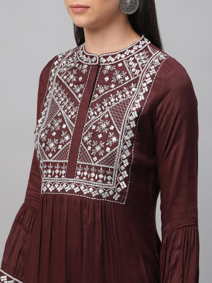Maroon Embroidered Shantoon Kurta