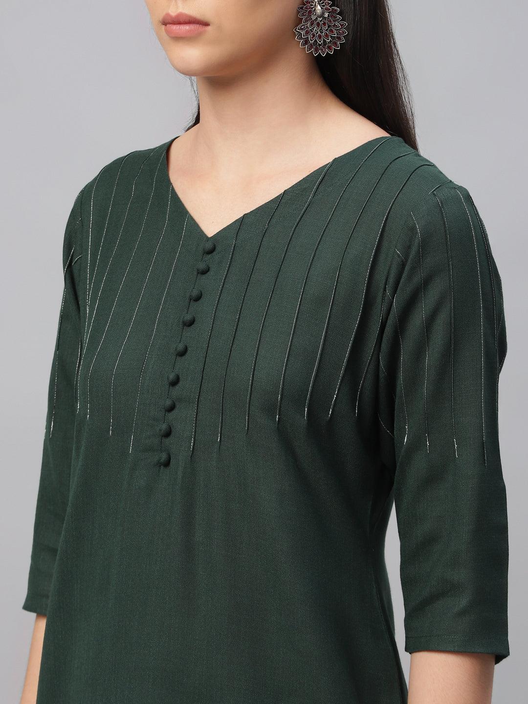 Green Solid Cotton Kurta - ShopLibas