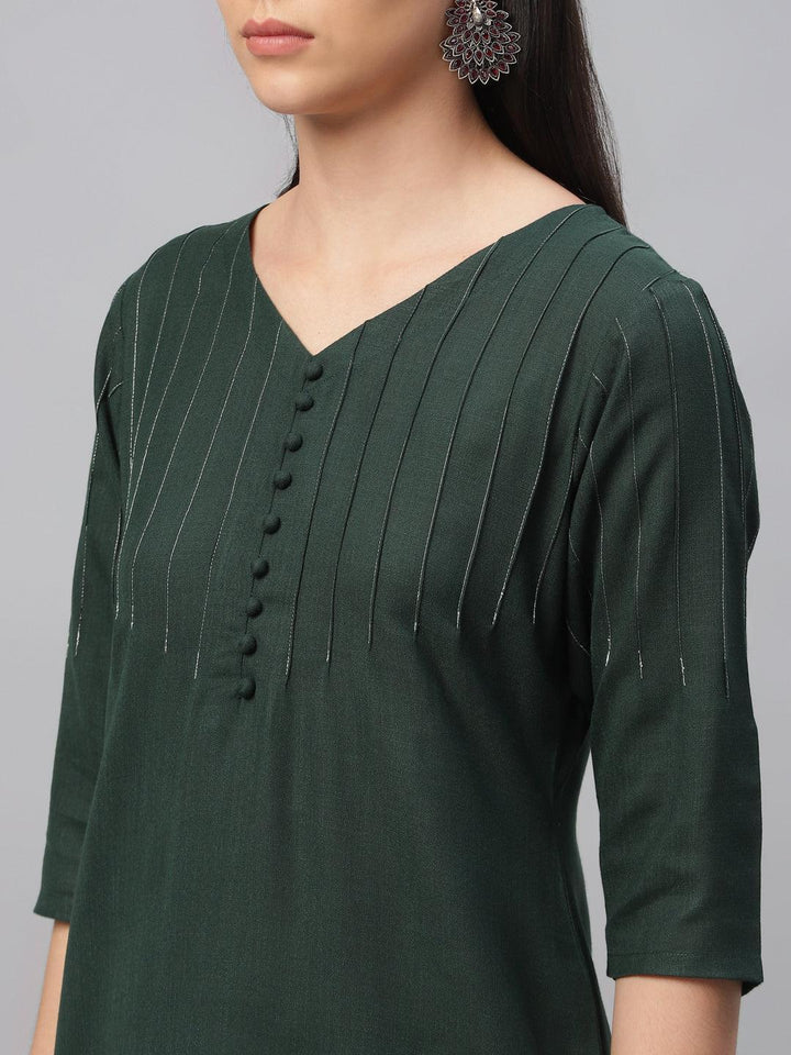 Green Solid Cotton Kurta