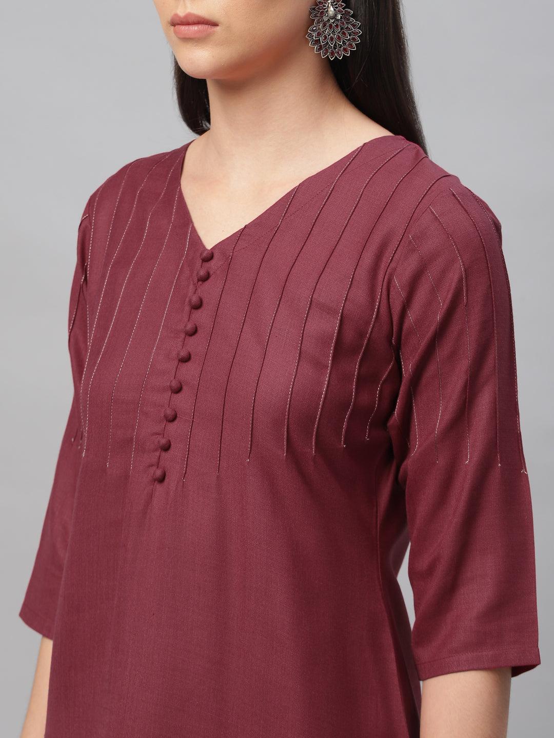 Maroon Solid Cotton Kurta - ShopLibas