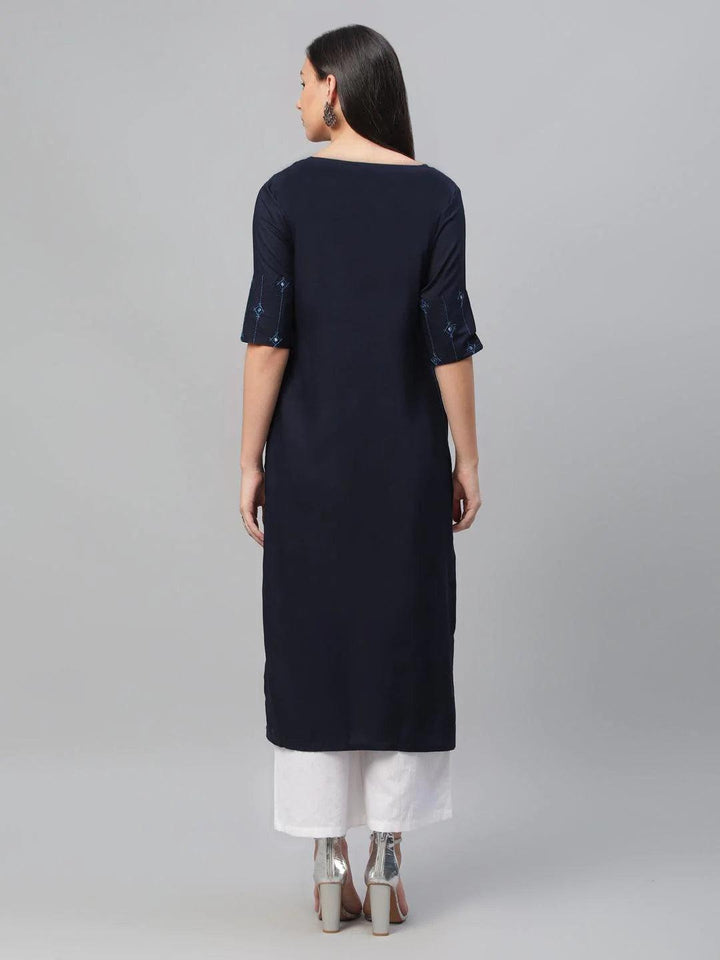 Blue Embroidered Rayon Kurta