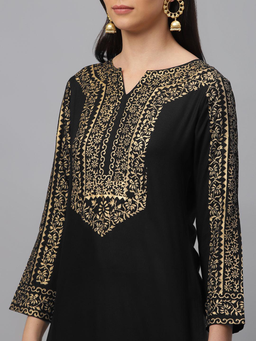 Black Printed Rayon Kurta - ShopLibas