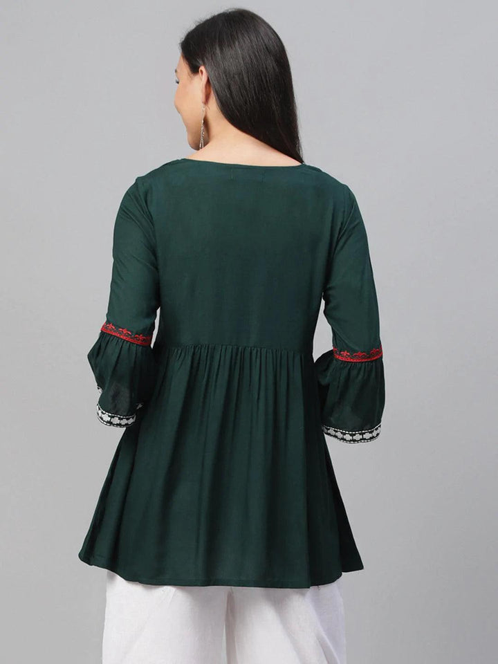 Green Embroidered Rayon Kurti