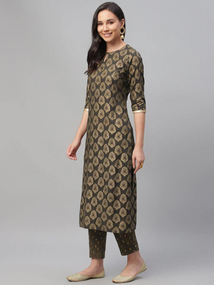 Grey Printed Cotton Kurta