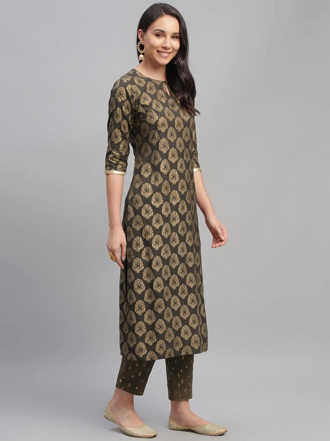 Grey Printed Cotton Kurta - ShopLibas