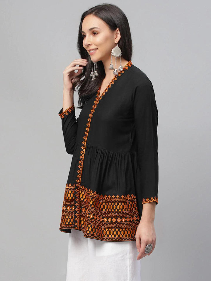 Black Embroidered Rayon Kurti