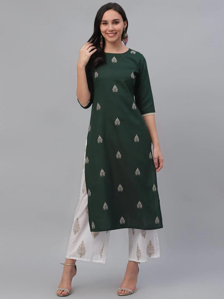 Green Embroidered Rayon Kurta