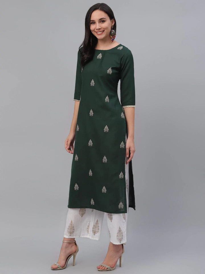 Green Embroidered Rayon Kurta