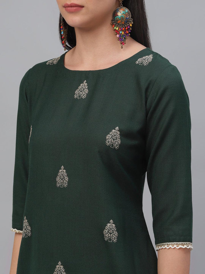 Green Embroidered Rayon Kurta