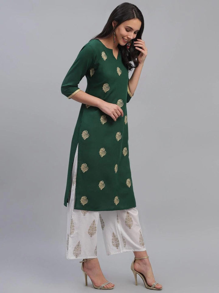Green Embroidered Rayon Kurta