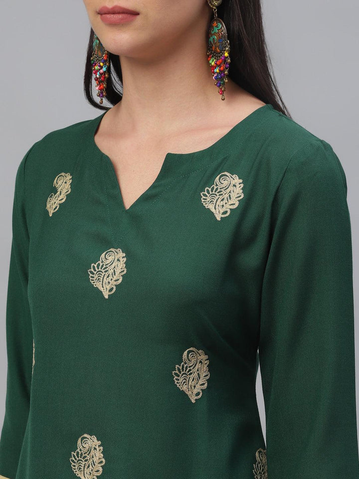 Green Embroidered Rayon Kurta