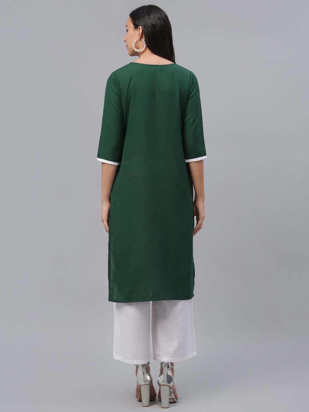 Green Embroidered Rayon Kurta - ShopLibas