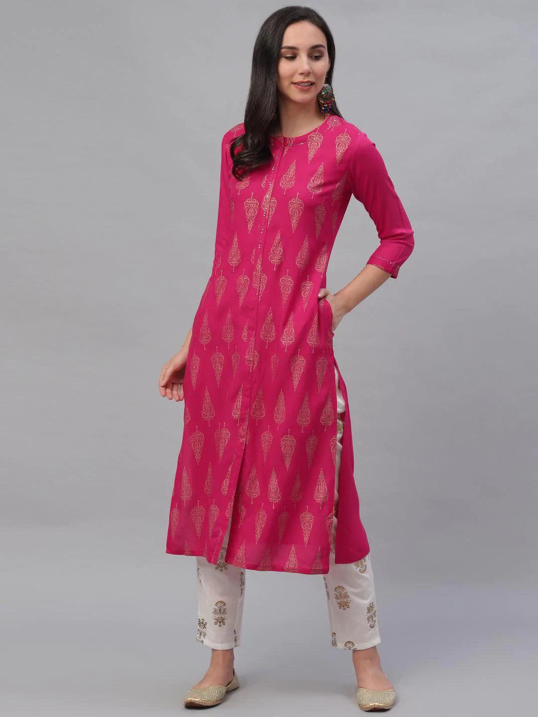 Pink Printed Rayon Kurta - ShopLibas