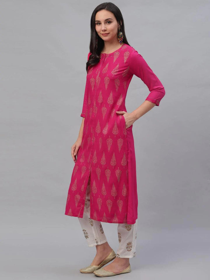 Pink Printed Rayon Kurta