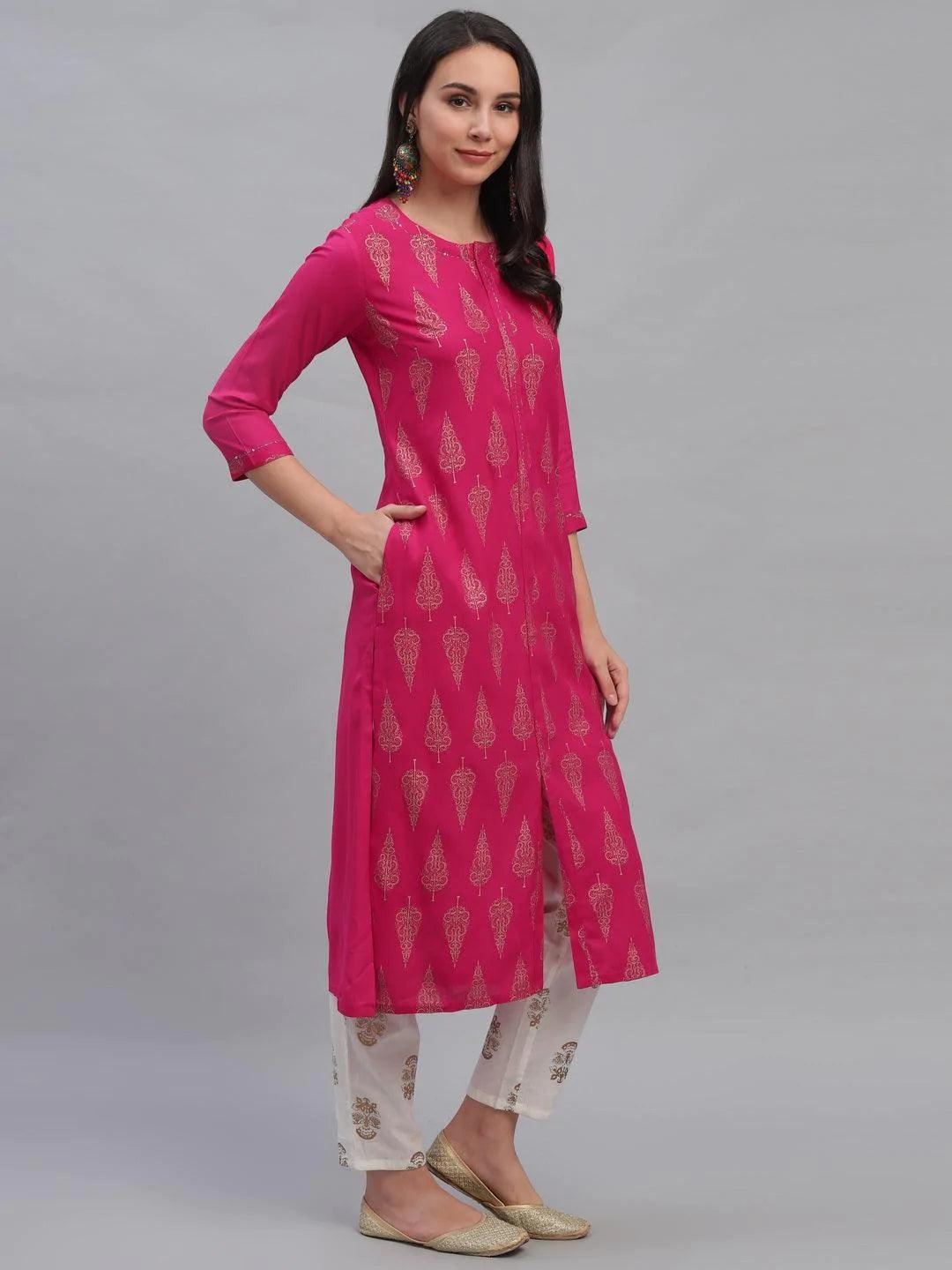 Pink Printed Rayon Kurta - ShopLibas