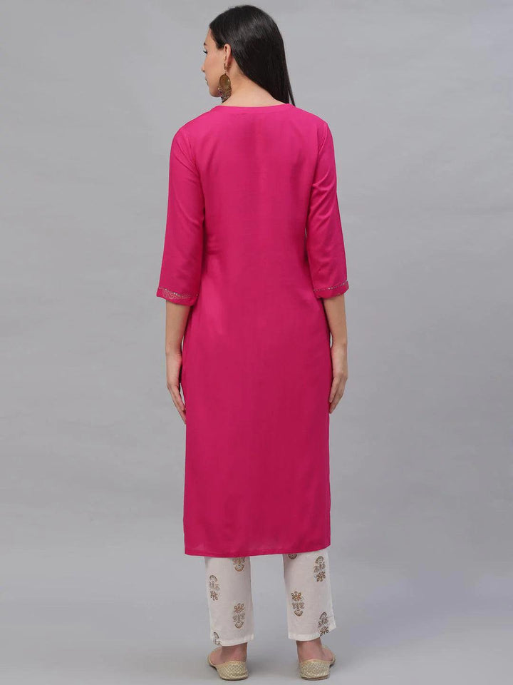 Pink Printed Rayon Kurta