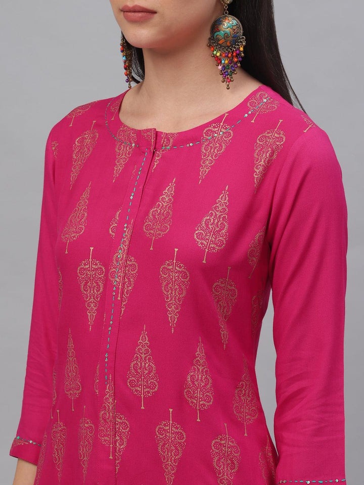 Pink Printed Rayon Kurta