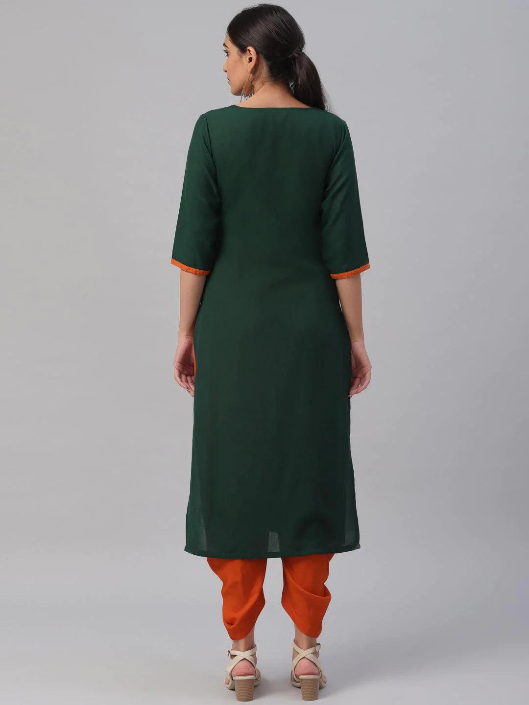 Green Embroidered Cotton Kurta - ShopLibas