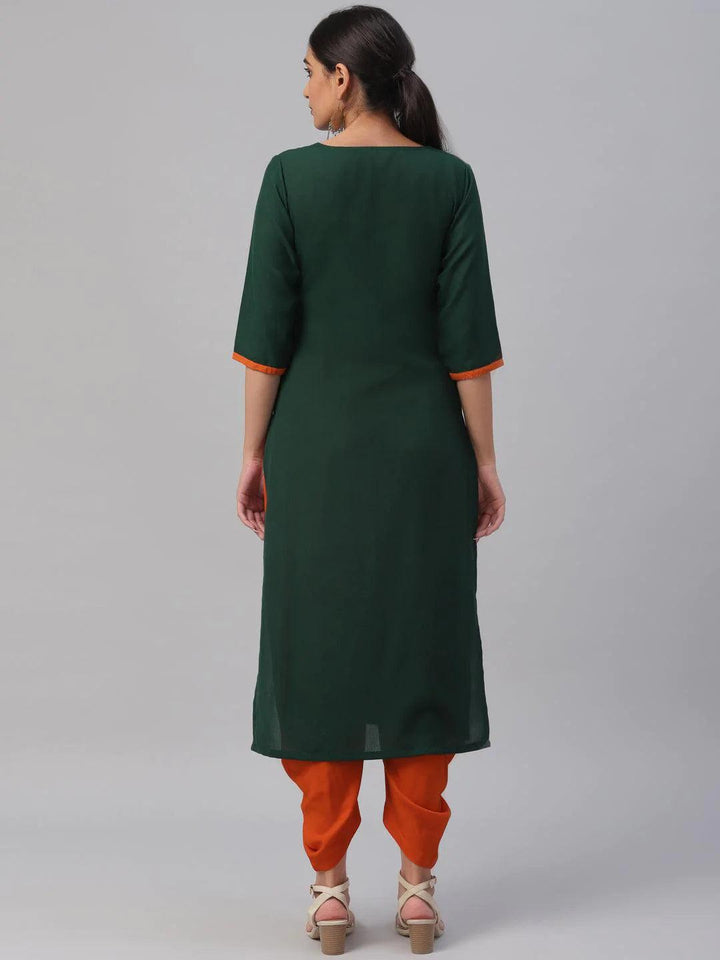 Green Embroidered Cotton Kurta