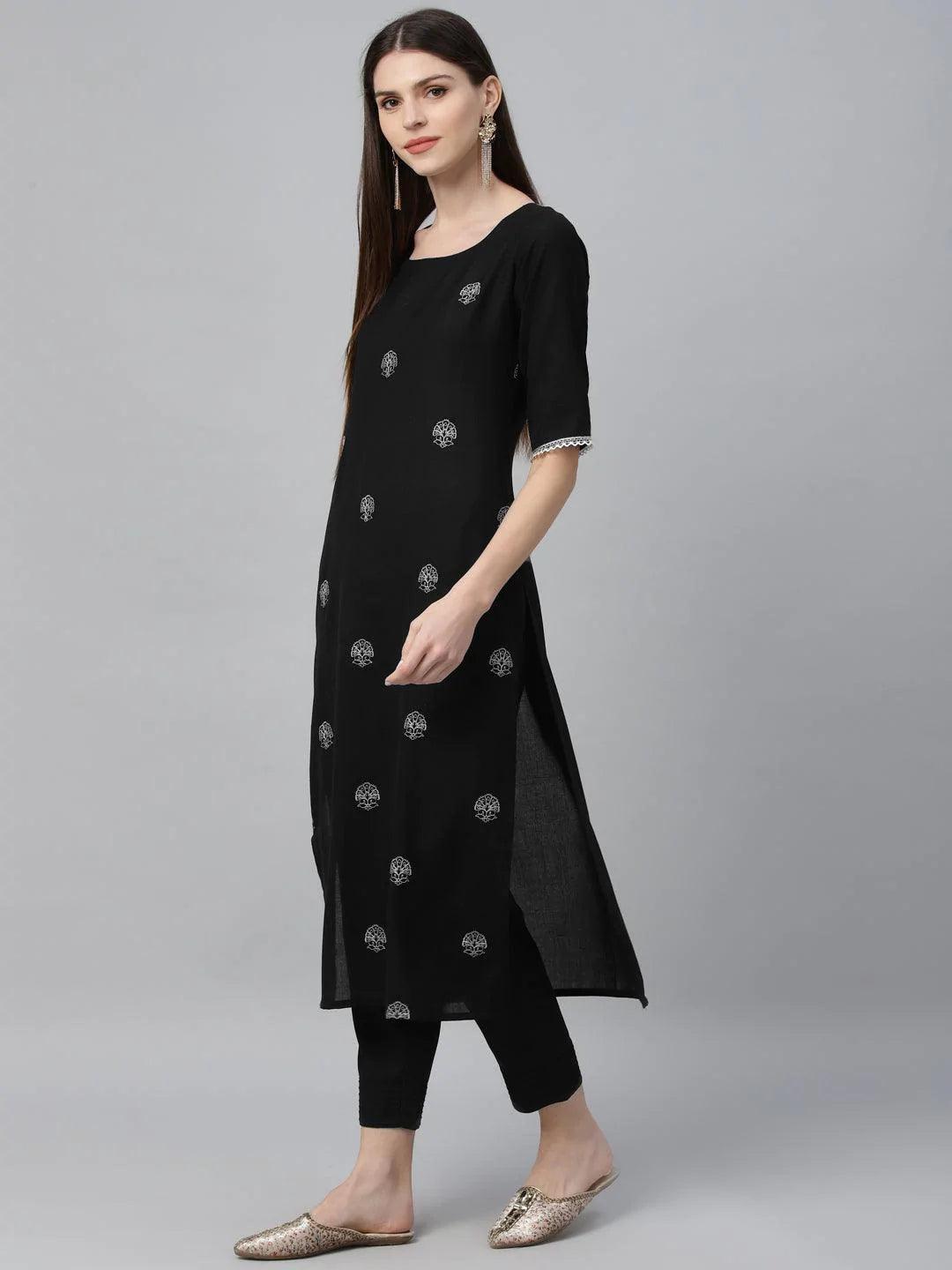 Black Embroidered Rayon Kurta - ShopLibas
