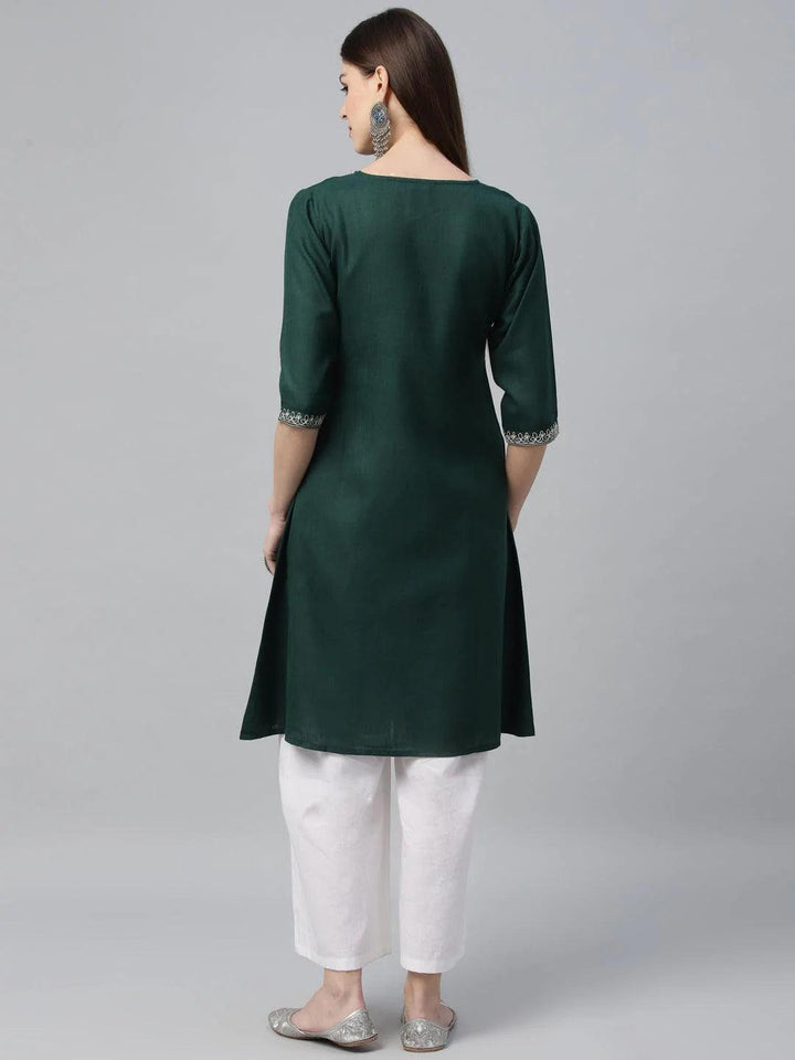 Green Embroidered Cotton Kurta