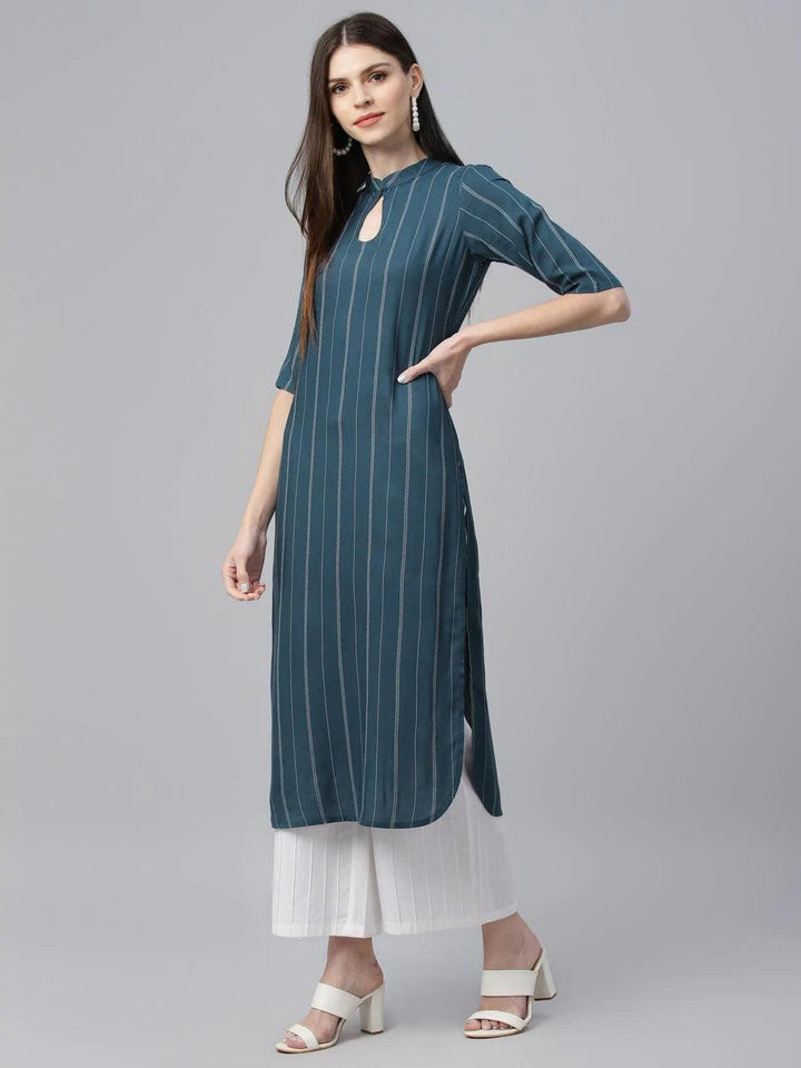 Blue Striped Rayon Kurta