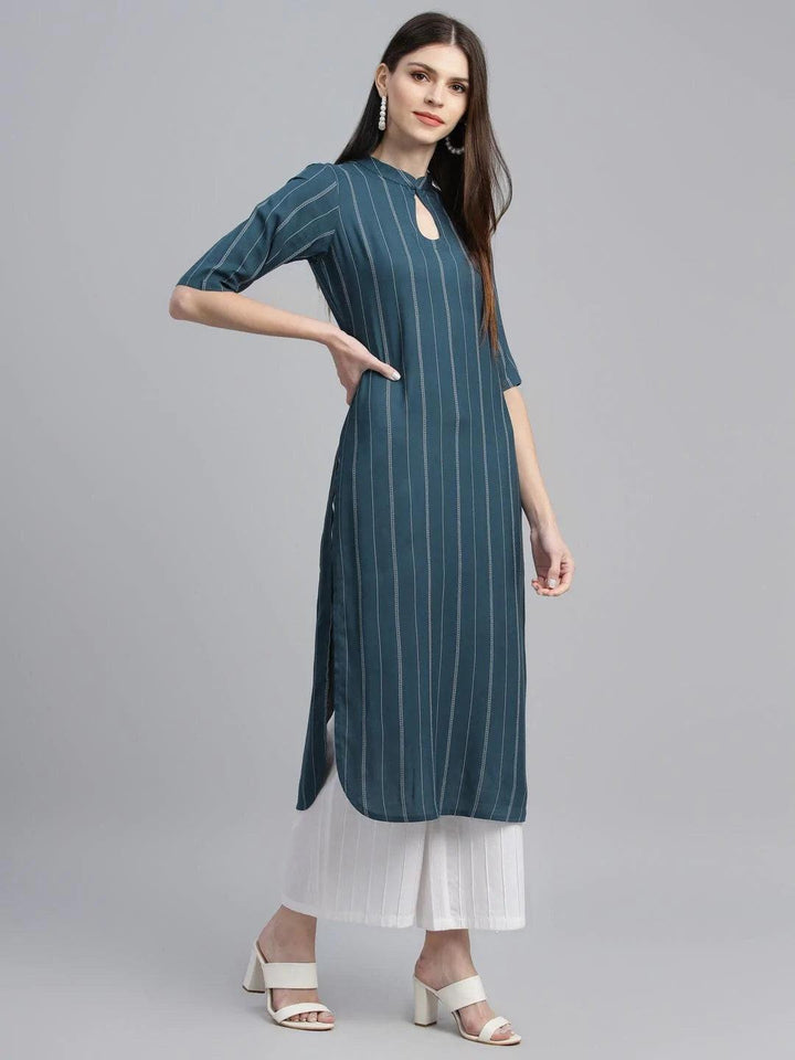 Blue Striped Rayon Kurta