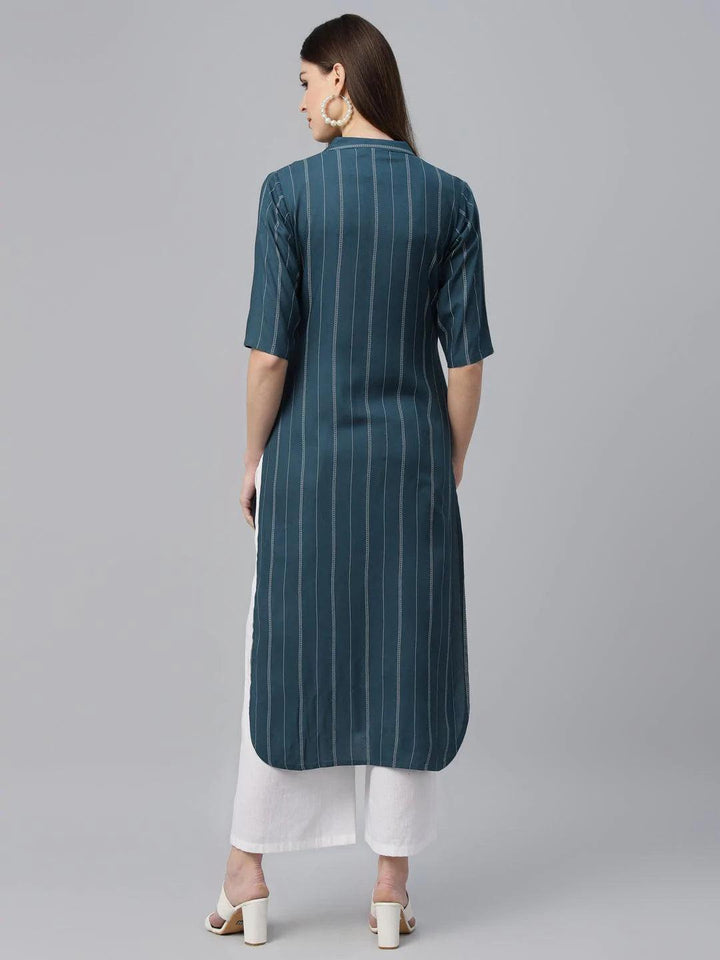 Blue Striped Rayon Kurta