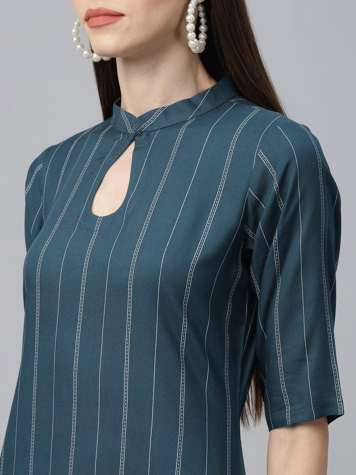 Blue Striped Rayon Kurta